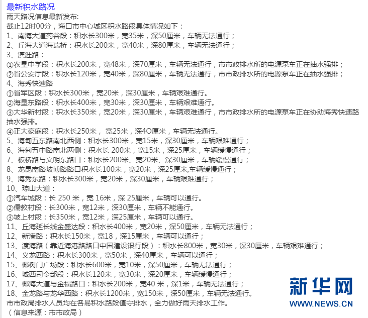 海口最新积水路况